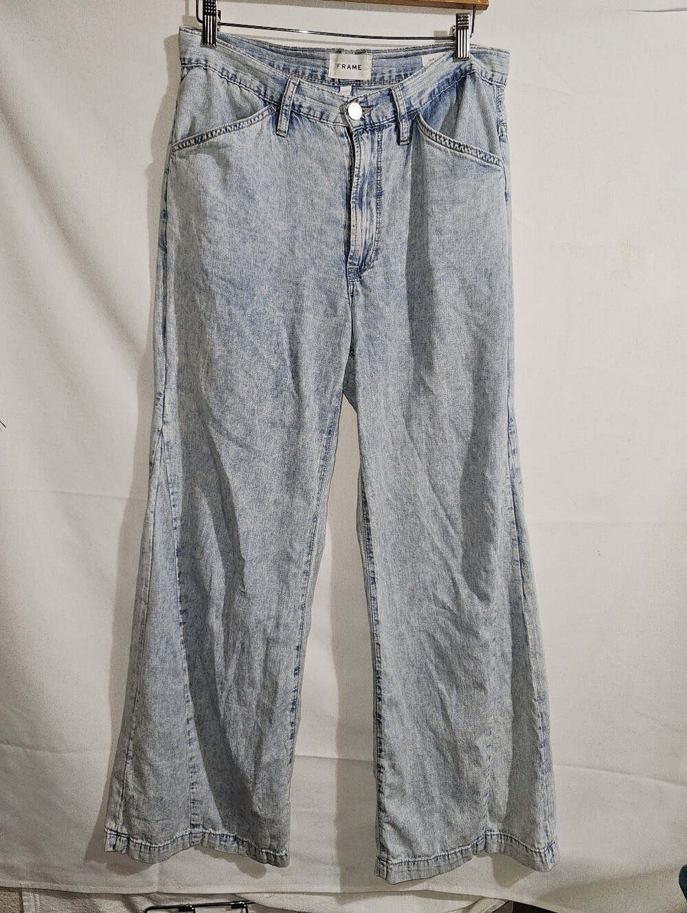 Frame Le Baggy Palazzo High-Rise Wide-Leg Recycled Cotton-Blend Denim Jeans Sz28 - Picture 6 of 13
